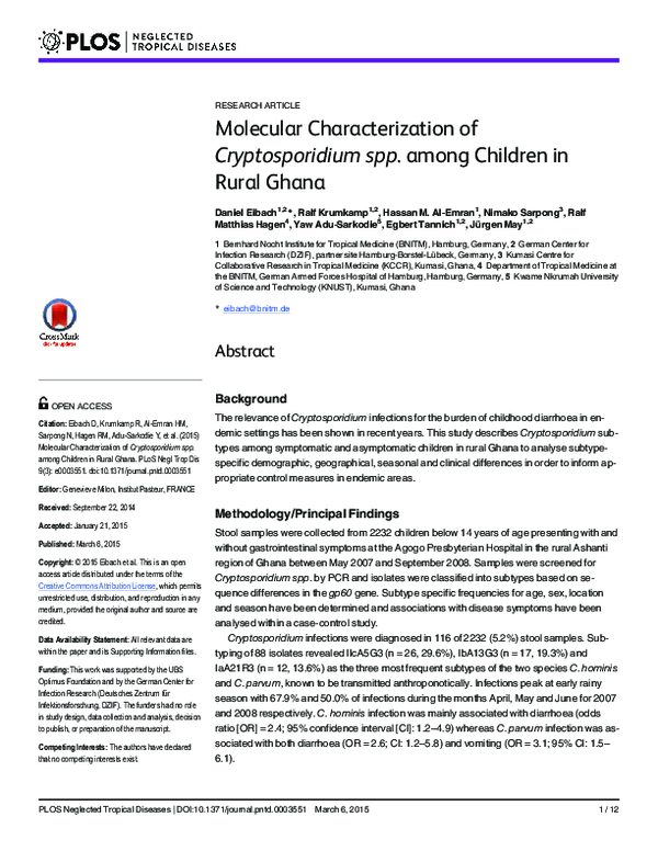 (PDF) Molecular Characterization of Cryptosporidium spp. among Children ...