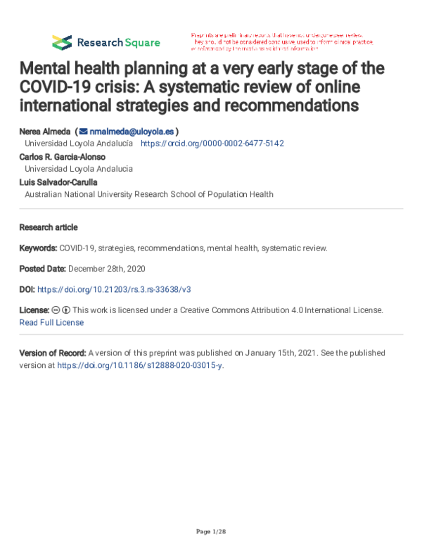 (PDF) Mental health planning at a very early stage of the COVID-19 ...