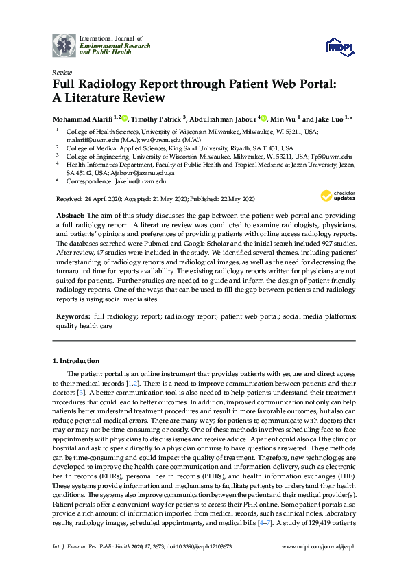 (PDF) Full Radiology Report through Patient Web Portal: A Literature Review