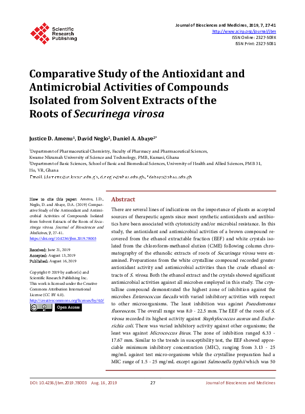 (PDF) Comparative Study of the Antioxidant and Antimicrobial Activities ...