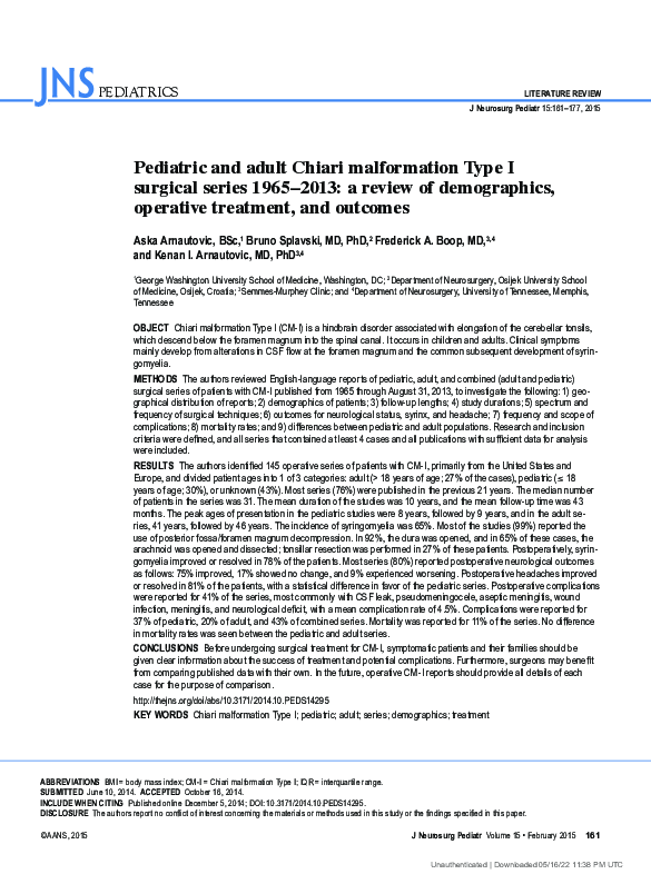 (PDF) Pediatric and adult Chiari malformation Type I surgical series ...
