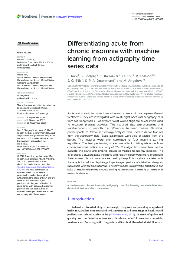 (PDF) Differentiating acute from chronic insomnia with machine learning ...