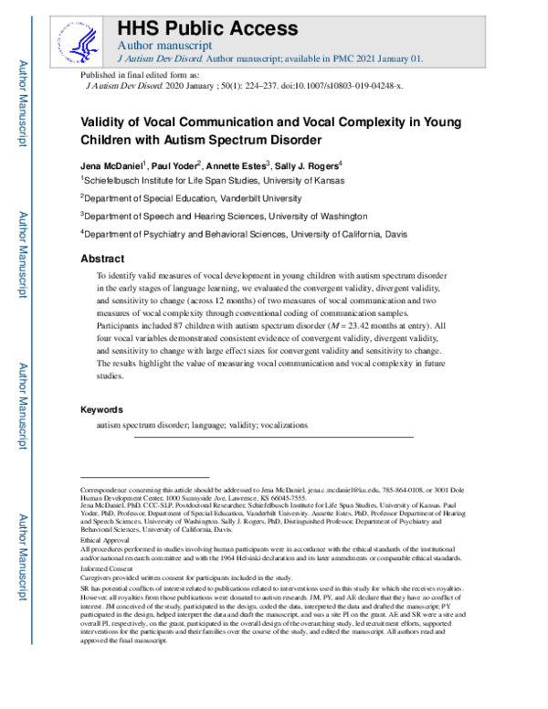 (PDF) Validity of Vocal Communication and Vocal Complexity in Young ...
