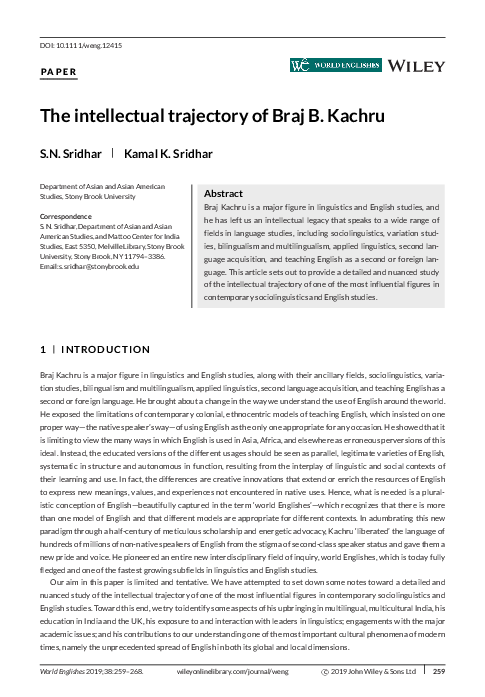 (PDF) The intellectual trajectory of Braj B. Kachru