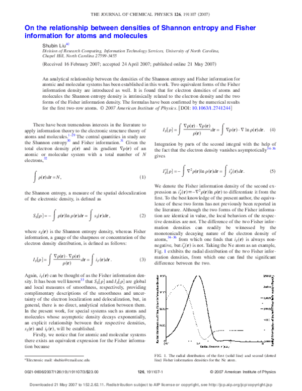 (PDF) On the relationship between densities of Shannon entropy and ...
