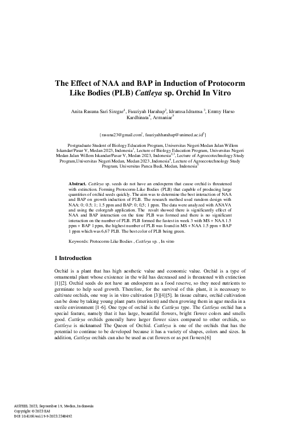 (PDF) The Effect of NAA and BAP in Induction of Protocorm Like Bodies ...