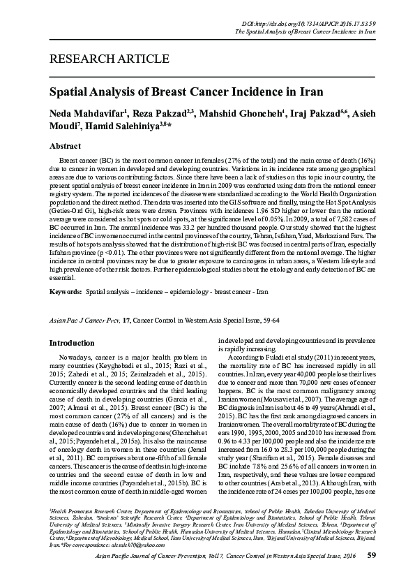 (PDF) Spatial Analysis of Breast Cancer Incidence in Iran | asieh moudi ...