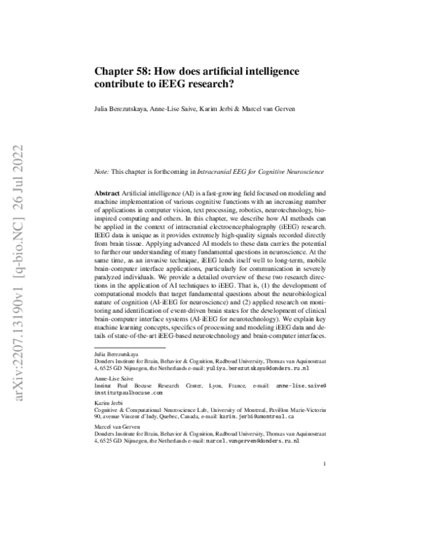 (PDF) How does artificial intelligence contribute to iEEG research?