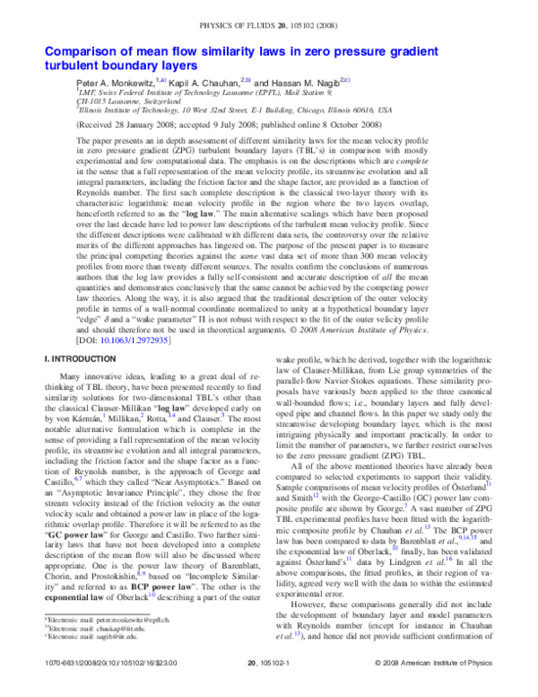 (PDF) Comparison of mean flow similarity laws in zero pressure gradient ...
