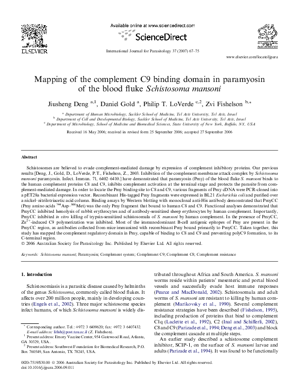 (PDF) Mapping of the complement C9 binding domain in paramyosin of the ...