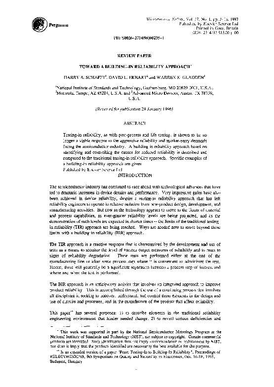 (PDF) Toward a building-in reliability approach