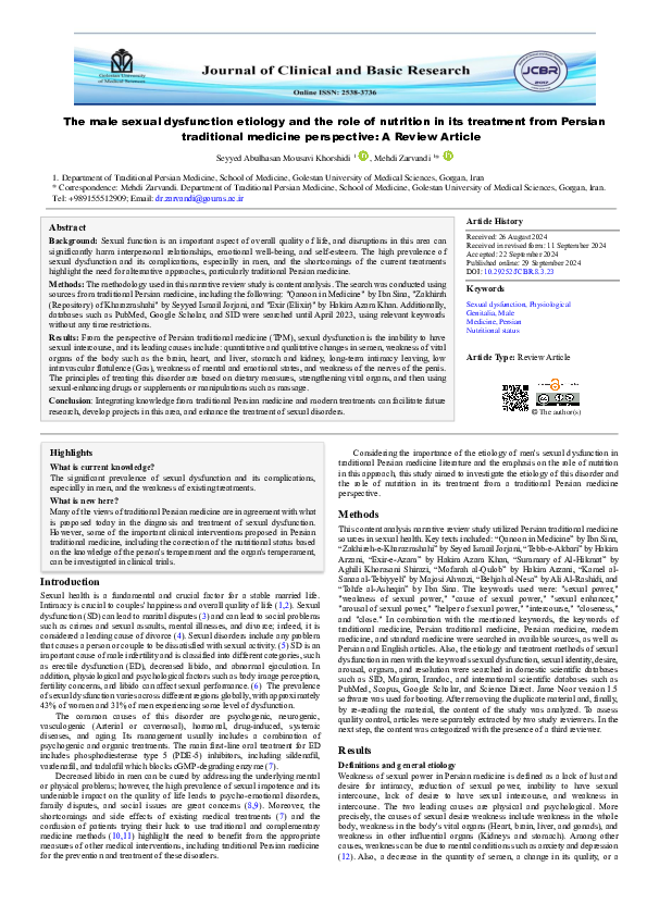 (PDF) The male sexual dysfunction etiology and the role of nutrition in ...