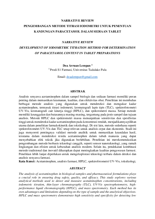 (PDF) NARRATIVE REVIEW PENGEMBANGAN METODE TITRASI IODOMETRI UNTUK ...