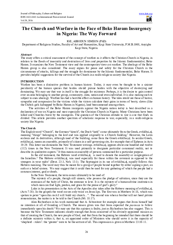 (PDF) The Church and Warfare in the Face of Boko Haram Insurgency in ...