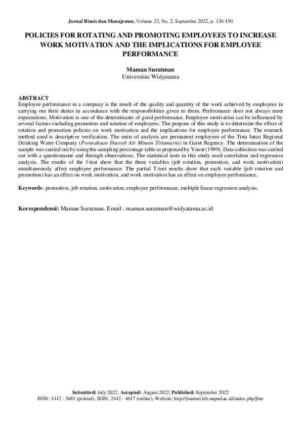 (PDF) Policies for Rotating and Promoting Employees to Increase Work ...