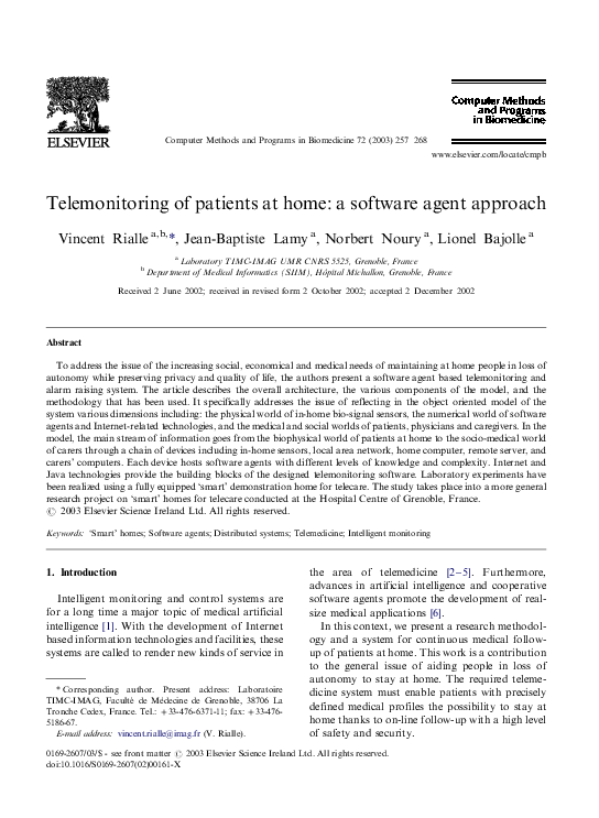 (PDF) Telemonitoring of patients at home: a software agent approach