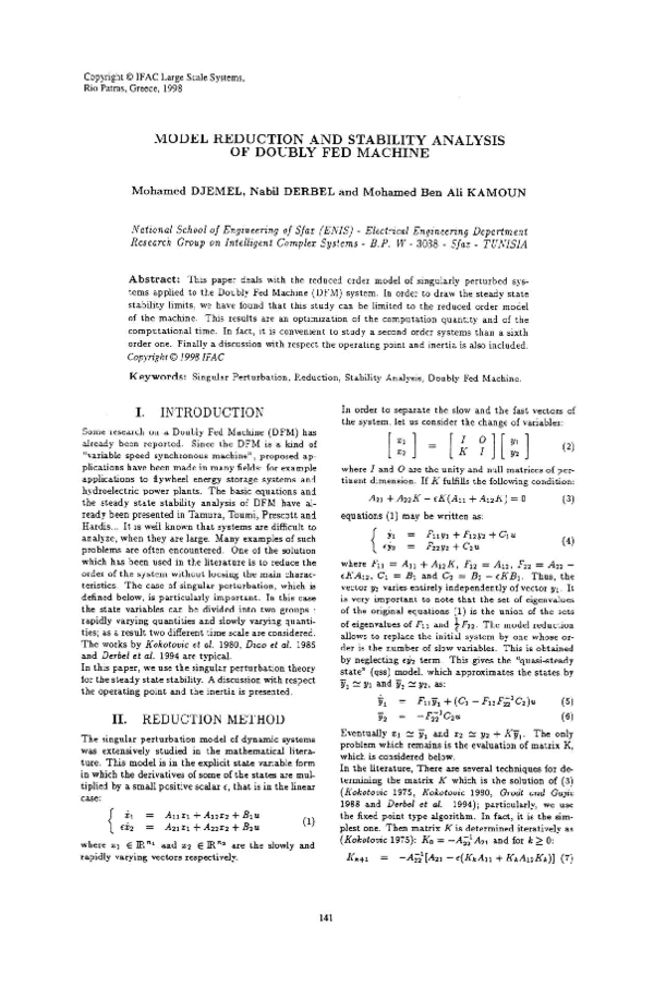 (PDF) Model Reduction and sTability Analysis of Doubly Fed Machine