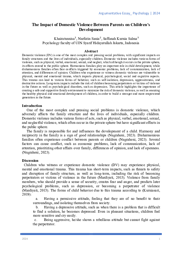 (PDF) The Impact of Domestic Violence Between Parents on Children's ...