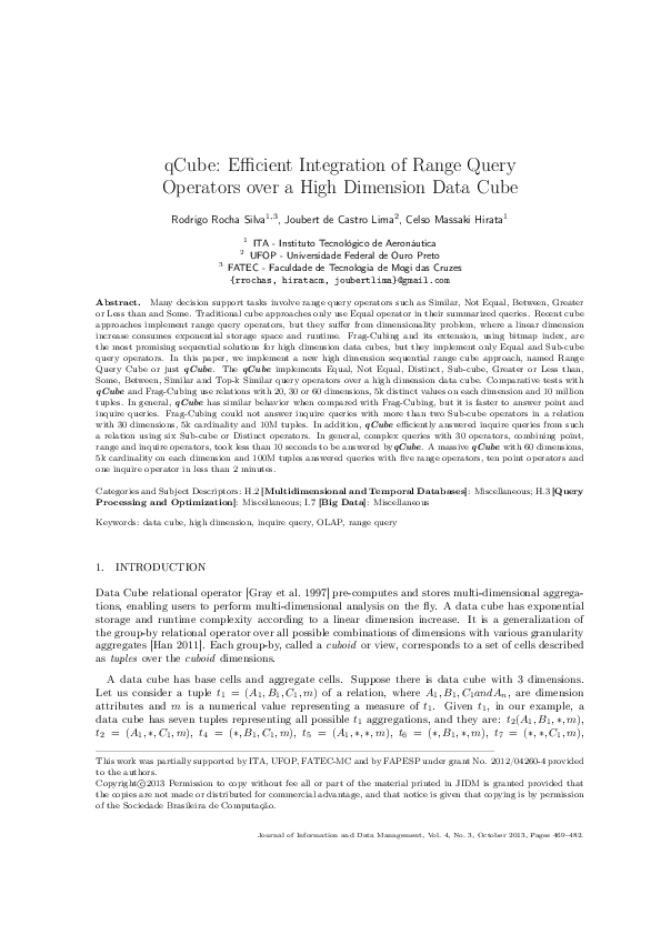 (PDF) qCube: Efficient integration of range query operators over a high ...