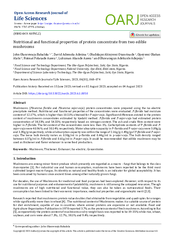 (PDF) Nutritional and functional properties of protein concentrate from ...