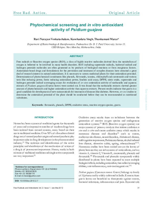 (PDF) Phytochemical screening in vitro antioxidant activity of psidium ...