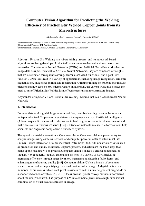 (PDF) Computer Vision Algorithm for Predicting the Welding Efficiency ...