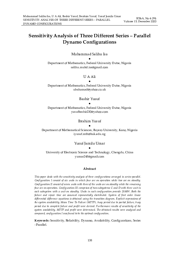 (PDF) Sensitivity Analysis of Three Different Series – Parallel Dynamo ...