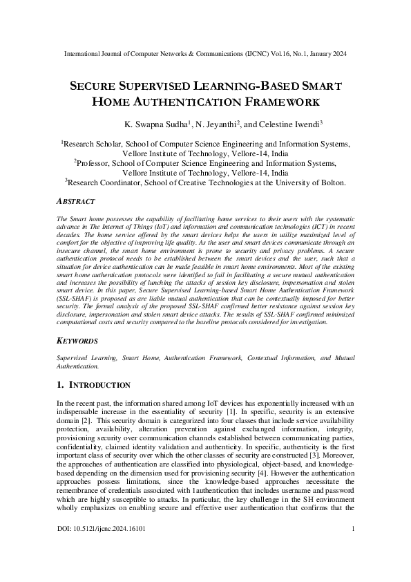 (PDF) Secure Supervised Learning-Based Smart Home Authentication Framework