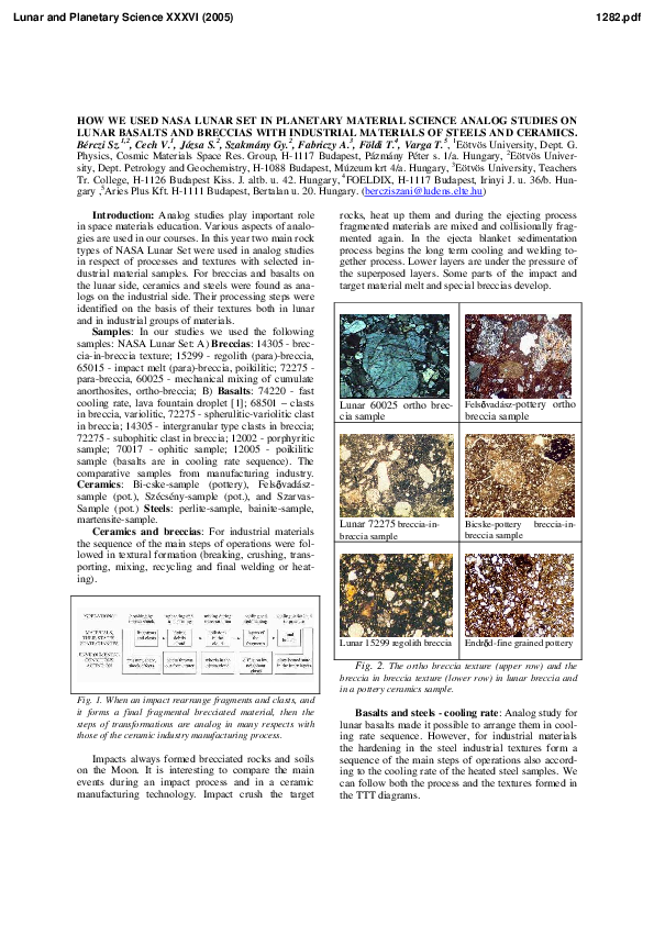 (PDF) How We Used NASA Lunar Set in Planetary Material Science Analog ...