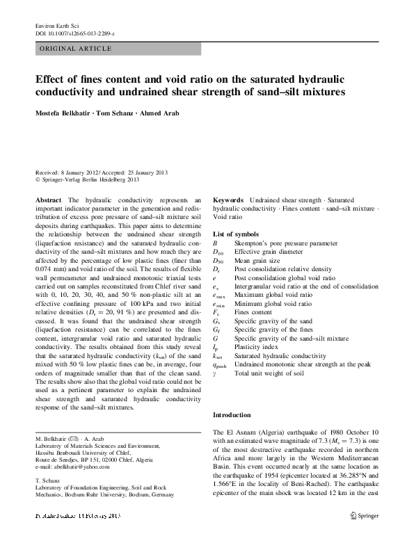 (PDF) Effect of fines content and void ratio on the saturated hydraulic ...