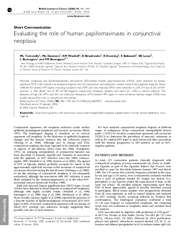 (PDF) Evaluating the role of human papillomaviruses in conjunctival ...