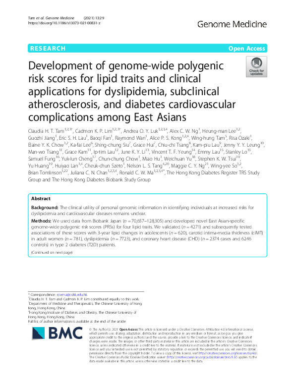 (PDF) Development of genome-wide polygenic risk scores for lipid traits ...