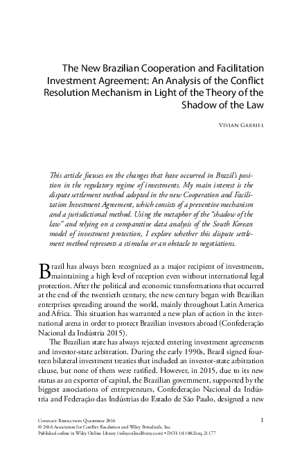 (PDF) The New Brazilian Cooperation and Facilitation Investment ...