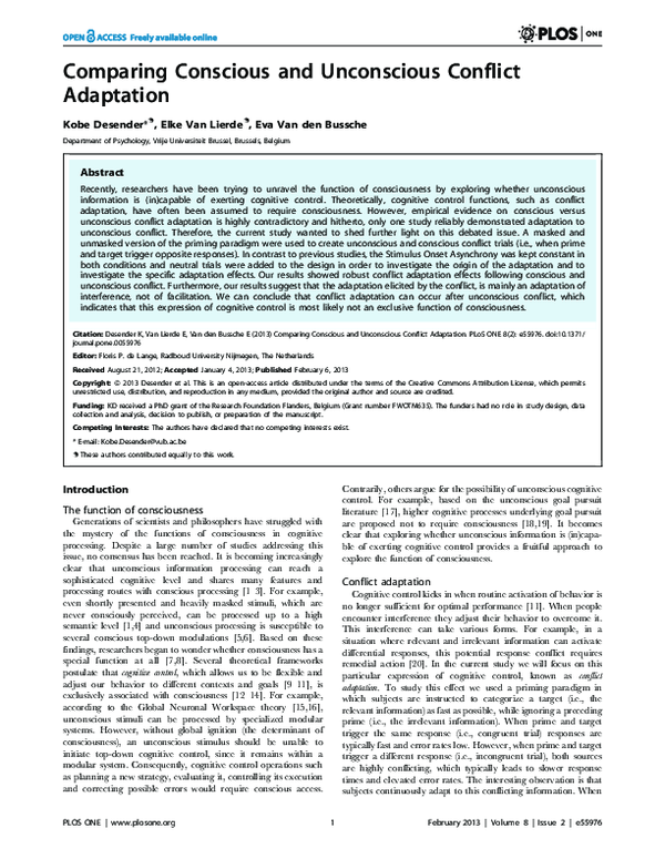 (PDF) Comparing Conscious and Unconscious Conflict Adaptation