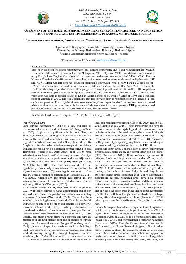 (PDF) Assessment of the Relationship Between Land Surface Temperature ...