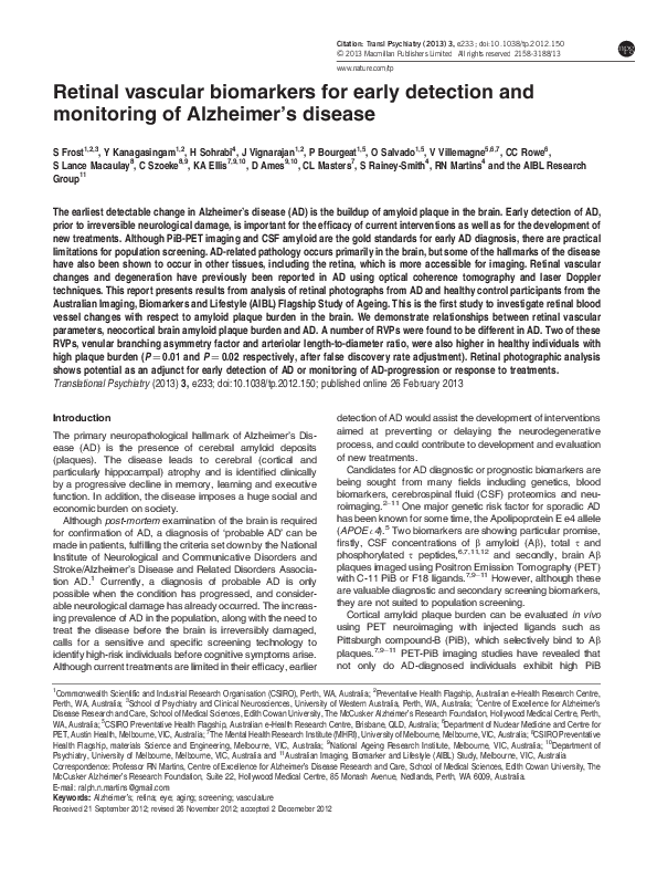 (PDF) Retinal vascular biomarkers for early detection and monitoring of ...