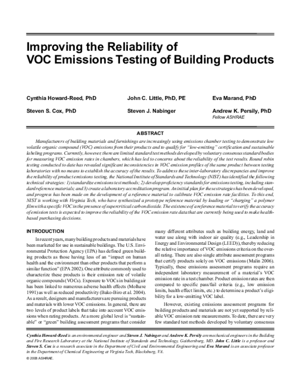 (PDF) Improving the Reliability of VOC Emissions Testing of Building ...