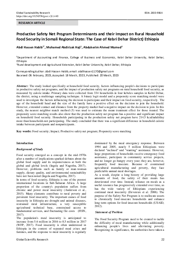 (PDF) Productive Safety Net Program Determinants and their Impact on ...