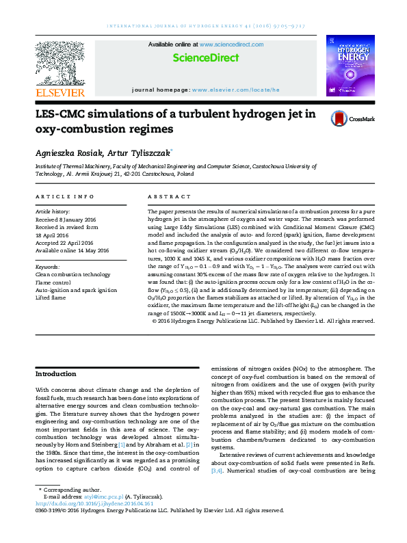 (PDF) LES-CMC simulations of a turbulent hydrogen jet in oxy-combustion ...