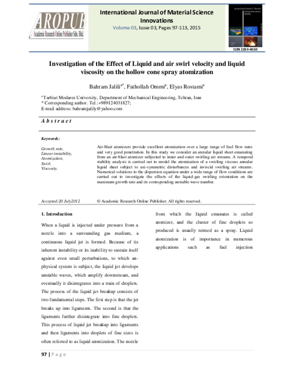 (PDF) Investigation of the Effect of Liquid and air swirl velocity and ...