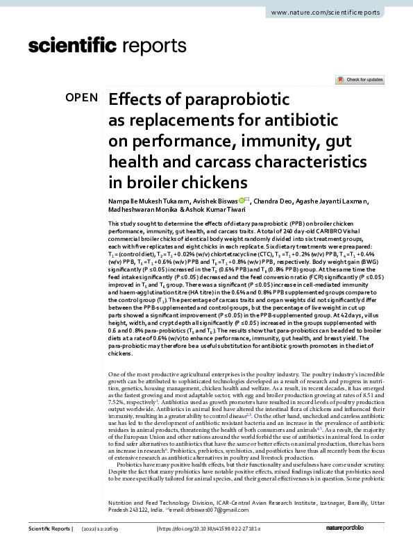 (PDF) Effects of paraprobiotic as replacements for antibiotic on ...