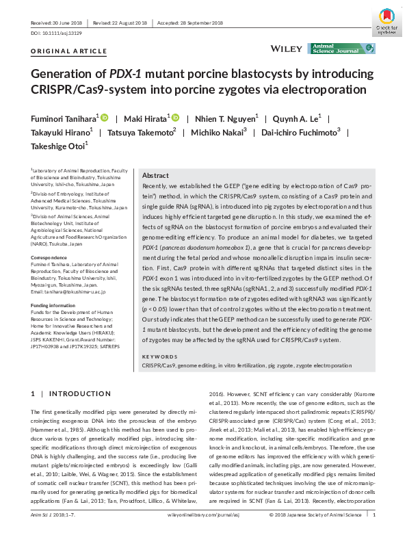 (PDF) Generation of PDX-1 mutant porcine blastocysts by introducing ...