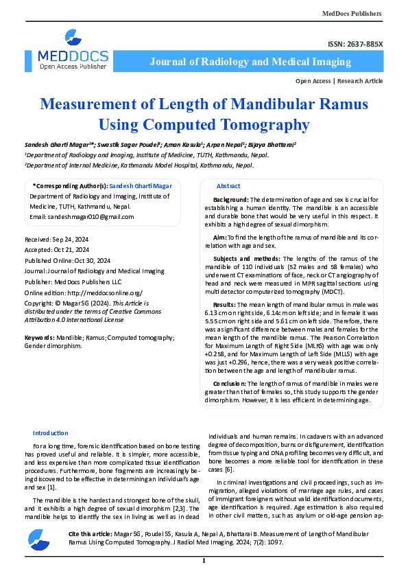 (PDF) Measurement of length of mandibular ramus using computed tomography