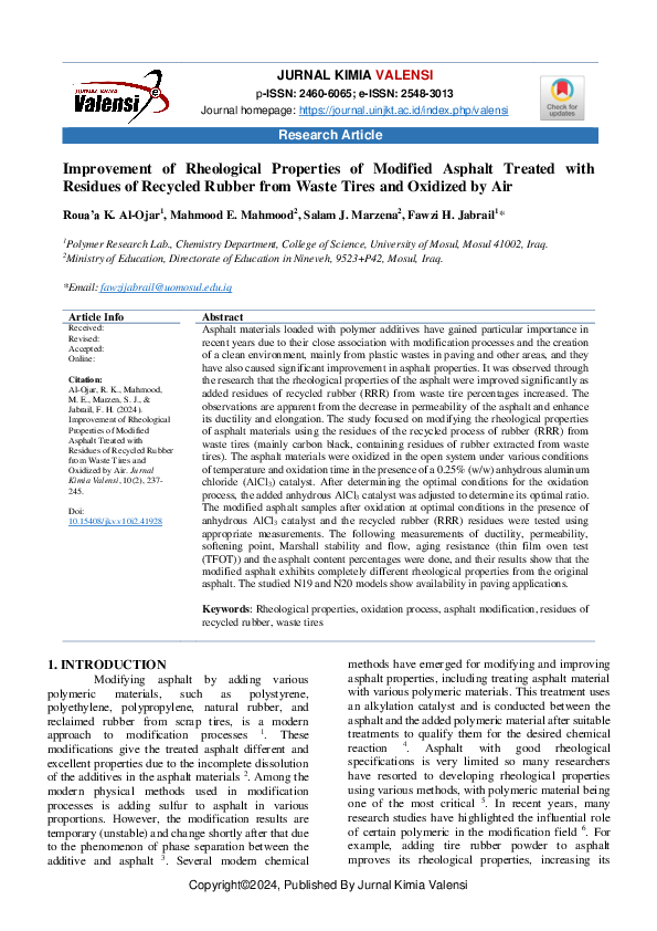 (PDF) Improvement of Rheological Properties of Modified Asphalt Treated ...