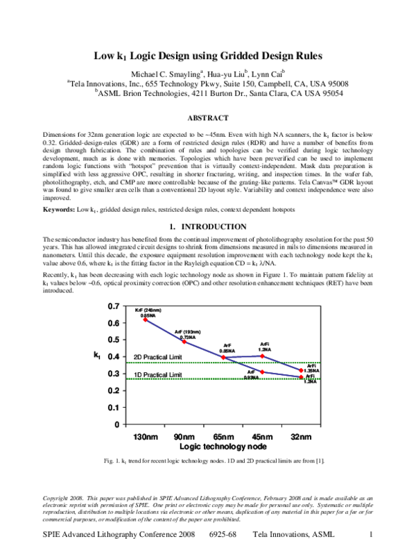 (PDF) Low k 1 logic design using gridded design rules