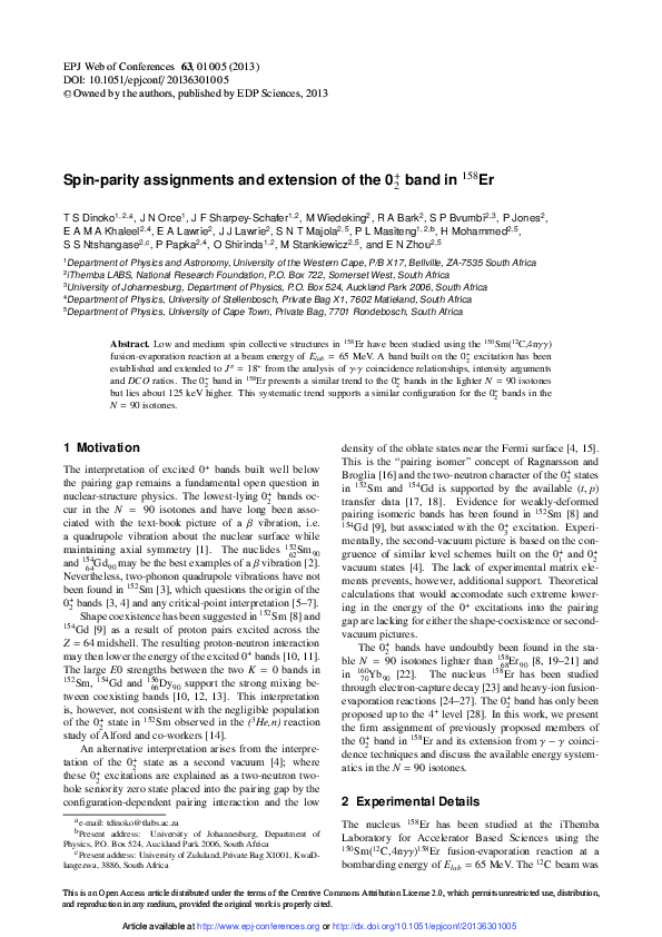 (PDF) Spin-parity assignments and extension of the 0 2 + band in 158 Er