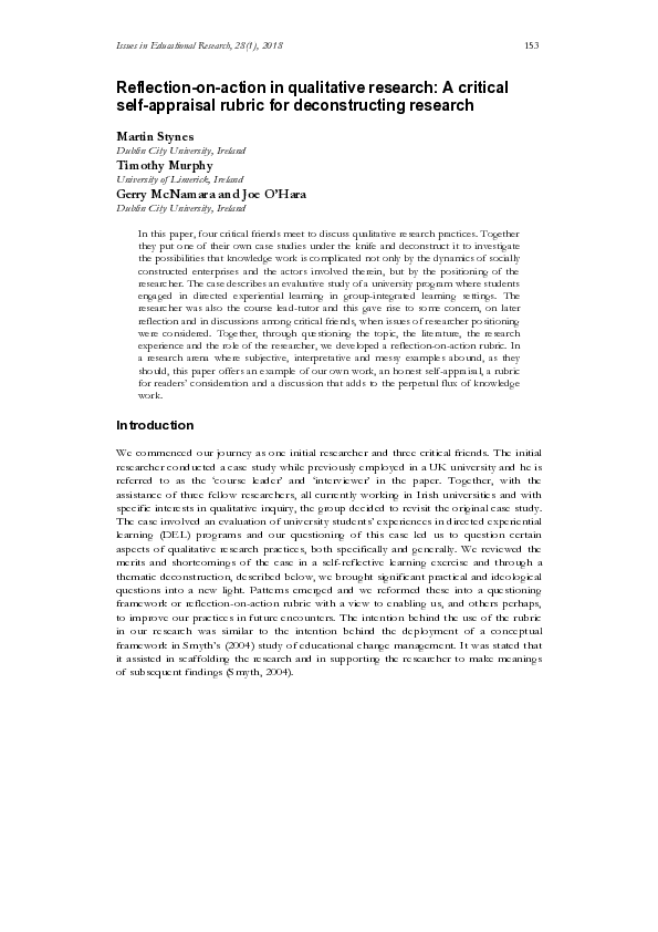 (PDF) Reflection-on-action in qualitative research: A critical self ...