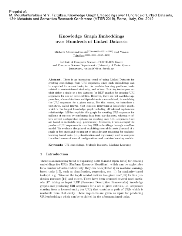 (PDF) Knowledge Graph Embeddings over Hundreds of Linked Datasets