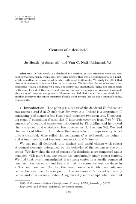 (PDF) Centers of a dendroid