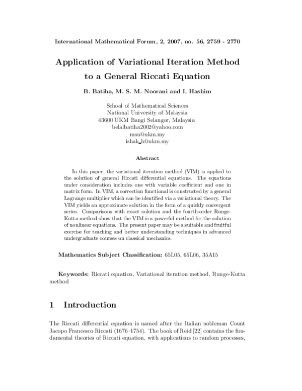 (PDF) Application of variational iteration method to a general Riccati ...